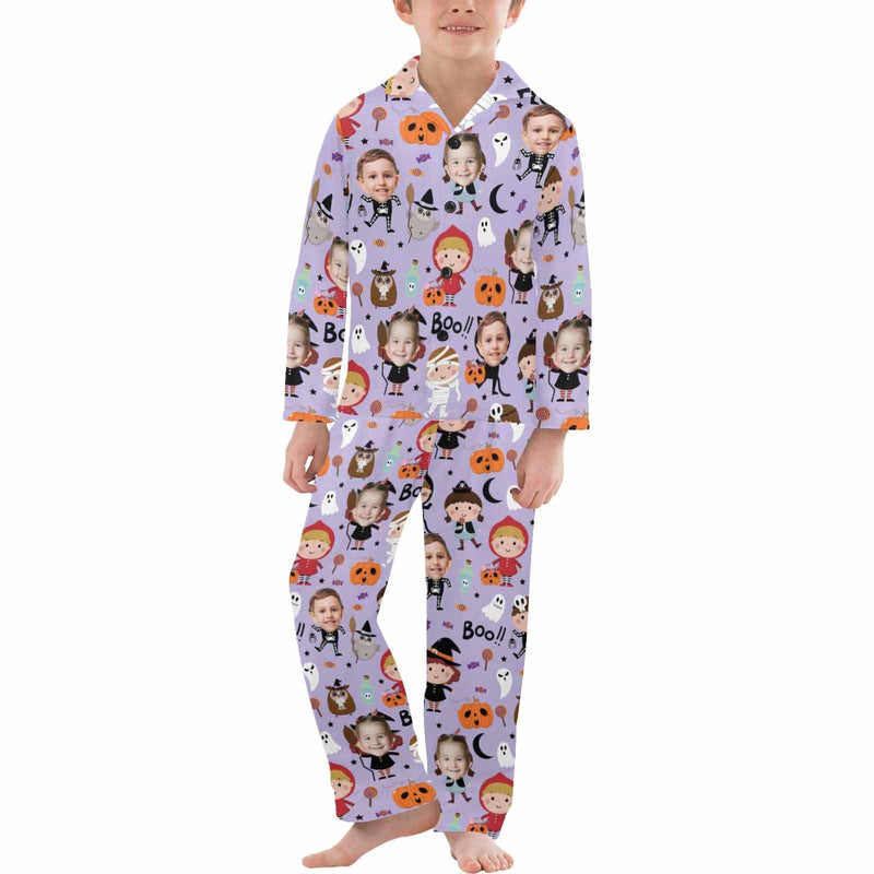 FacePajamas Kids Pajama Big Boys / 8-9Y Kid's Pajamas Purple Custom Sleepwear with Face Little Monster Personalized Halloween Pajama Set For Boys&Girls 2-15Y