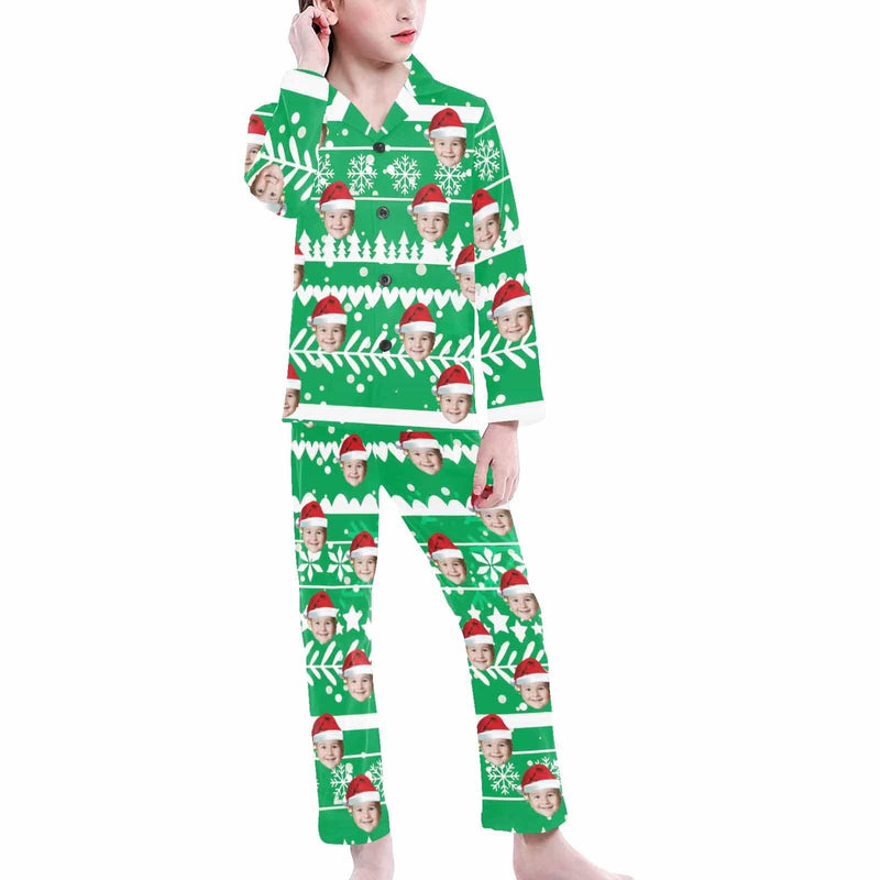 FacePajamas Kids Pajama Big Girl/Green / 8-9Y Kid's Pajamas Custom Sleepwear with Face Personalized Christmas Pajama Set For Boys&Girls 2-15Y