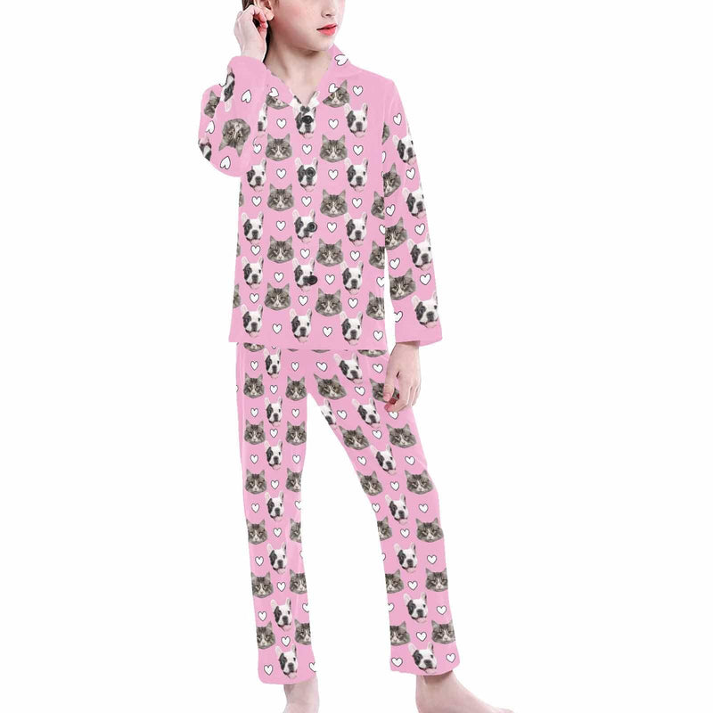 FacePajamas Kids Pajama Big Girl/Pink / 8-9Y Kid's Pajamas Custom Sleepwear with Pet Dog Face Personalized Pajama Set For Boys&Girls 2-15Y