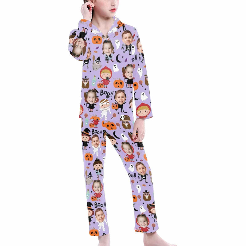FacePajamas Kids Pajama Big Girls / 8-9Y Kid's Pajamas Purple Custom Sleepwear with Face Little Monster Personalized Halloween Pajama Set For Boys&Girls 2-15Y