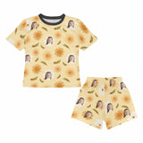 FacePajamas Pajama Big Kids Pajamas Custom Face Yellow Flowers Sleepwear Personalized Kids' Short Sleeve Pajama Set For Girls 8-15Y
