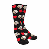 FacePajamas Sublimated Crew Socks Black Custom Pet Socks Funny Printed Heart Dog Sublimated Crew Socks Personalized Photo Unisex Gift for Men Women