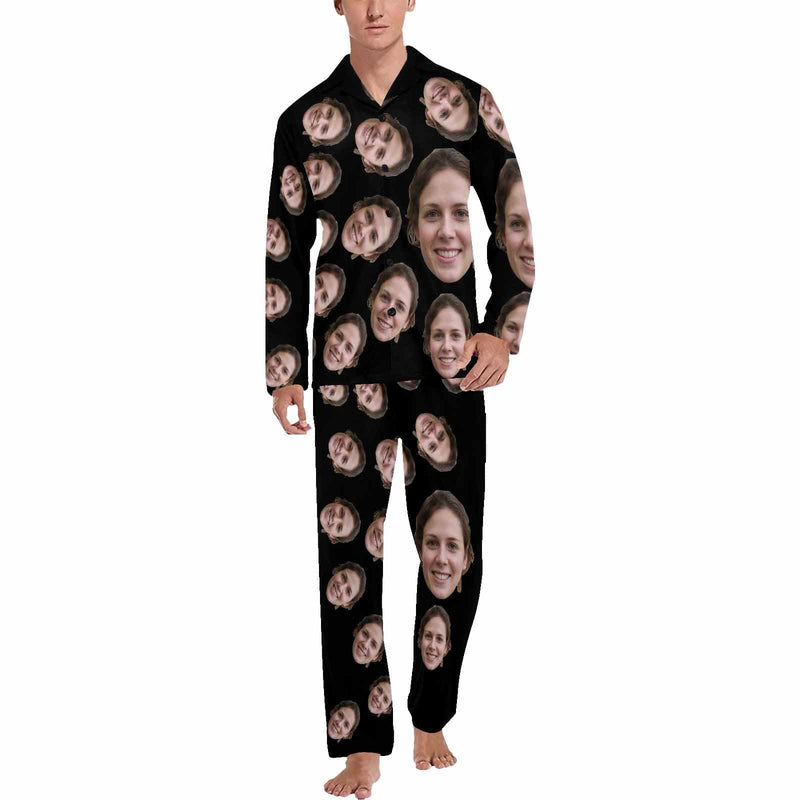 FacePajamas Pajama Black / S Custom Face Black & Blue & Red Persoanlized Sleepwear Men's Long Pajama Set