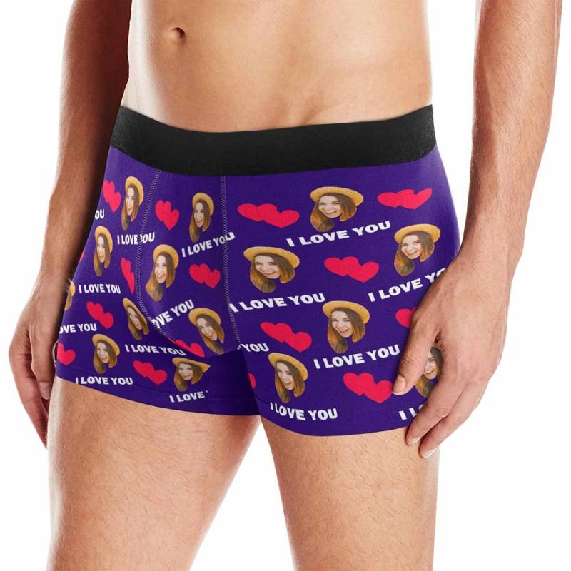 FacePajamas Underwear Black Waistband / Purple / XS [Made In USA] Custom Boxer Briefs with Face I Love You Personalized Boxer for Husband Boyfriend Print Face Photo Underwear Customized Mens Underwear Gift for Husband