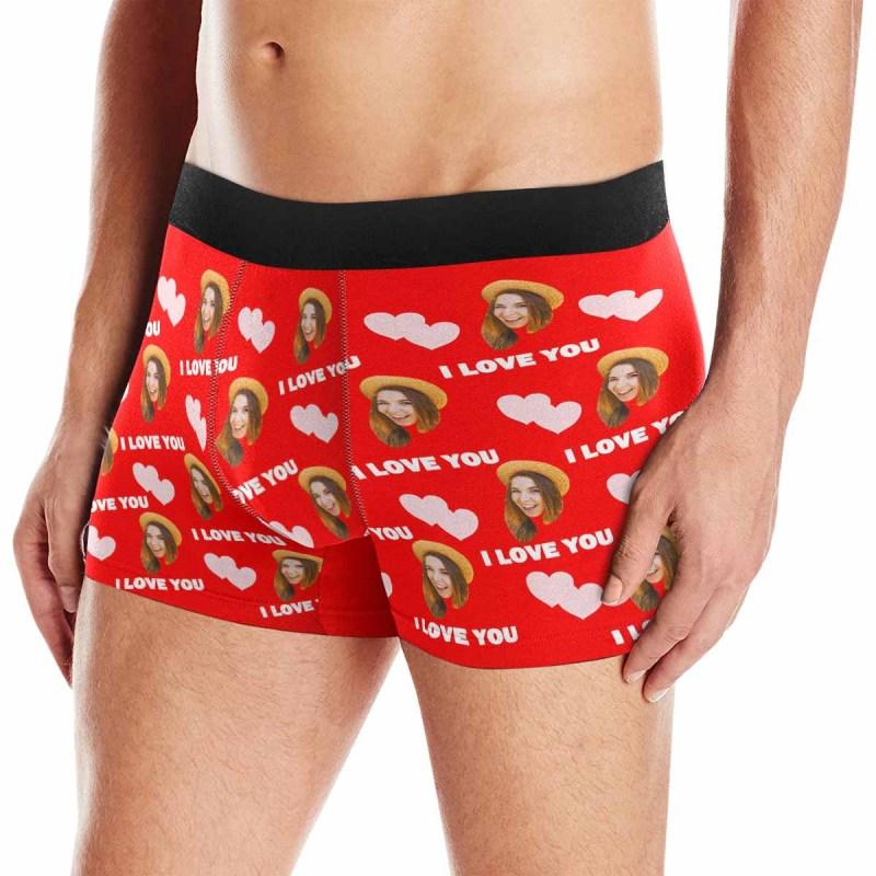 FacePajamas Underwear Black Waistband / Red / XS [Made In USA] Custom Boxer Briefs with Face I Love You Personalized Boxer for Husband Boyfriend Print Face Photo Underwear Customized Mens Underwear Gift for Husband
