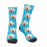 FacePajamas Sublimated Crew Socks Blue Happy Mother's Day | Custom Socks with Dog Face Printed Paw&Bone Pet Socks Personalized Sublimated Crew Socks for Mom