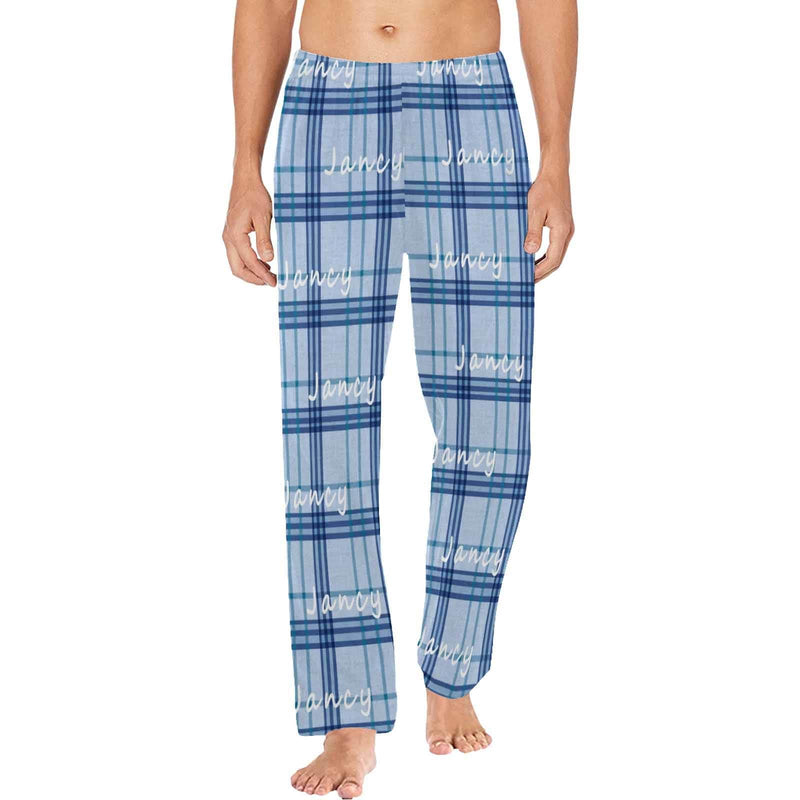 FacePajamas Pajama Shirt&Pants Blue Lattice / S Custom Name Black&Blue Lattice Sleepwear Personalized Men's Slumber Party Long Pajama Pants