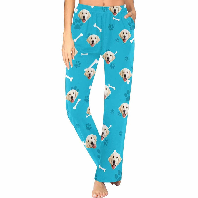 FacePajamas Pajama Blue Pants / XS Custom Photo My Pet Dog Sleepwear Personalized Women's Slumber Party Long Pajama Shirt&Pants