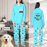 FacePajamas Pajama Blue / XS Custom Pet Face & Name Pajamas Sleepwear Multiple Colors Personalized Women's Slumber Party Long Pajama Set