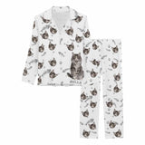 FacePajamas Pajama Cat / XS Custom Name&Photo Pajamas My Pet Cat Paw and Fish Bone Sleepwear Personalized Women's Long Pajama Set