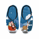 FacePajamas Slippers Couple Gift Blue Custom Face Christmas Sleigh All Over Print Personalized Non-Slip Cotton Slippers For Girlfriend Boyfriend