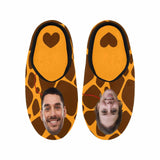 FacePajamas Slippers Couple Gift Custom Face Leopard Print All Over Print Personalized Non-Slip Cotton Slippers For Girlfriend Boyfriend