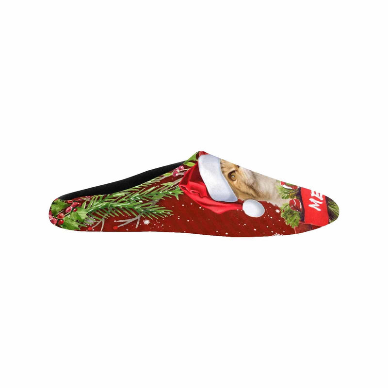 FacePajamas Slippers Couple Gift Red Green Custom Pet Cat Photo All Over Print Personalized Non-Slip Cotton Slippers For Girlfriend Boyfriend