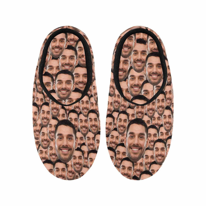 FacePajamas Slippers Couple Gift Seamless Custom Face Photo All Over Print Personalized Non-Slip Cotton Slippers For Girlfriend Boyfriend