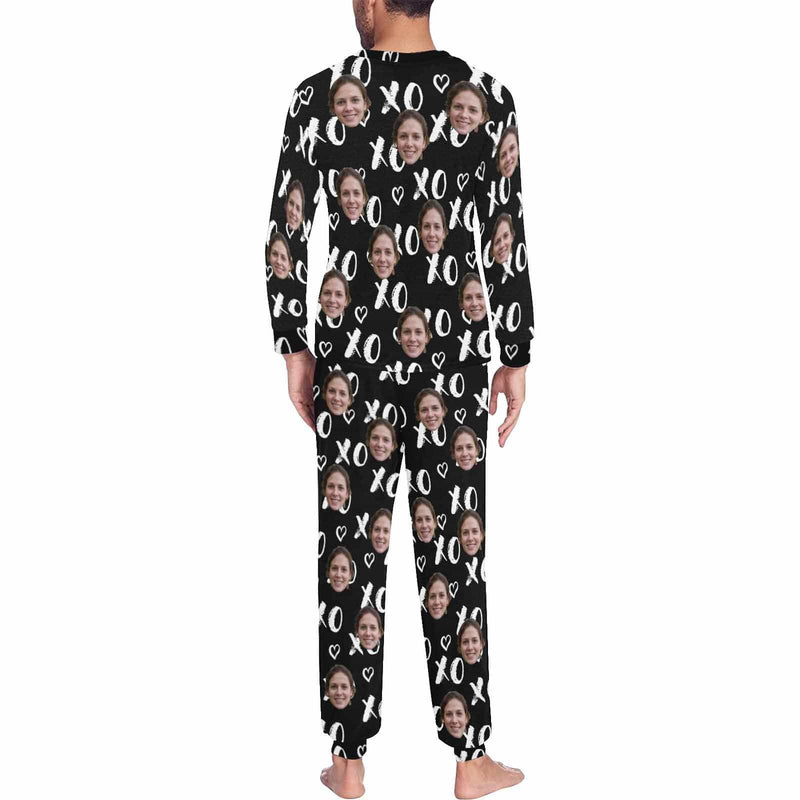 FacePajamas Pajama Couple Sleepwear Custom Face XO Black Couple Matching Pajamas Personalized Photo Pajama Set for Boyfriend
