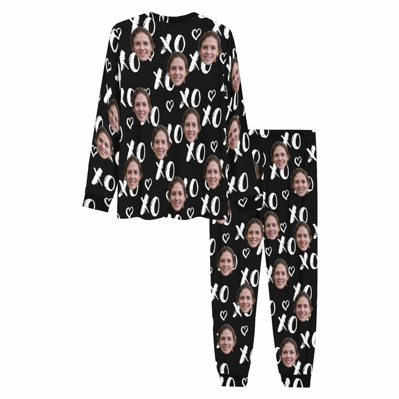 FacePajamas Pajama Couple Sleepwear Custom Face XO Black Couple Matching Pajamas Personalized Photo Pajama Set for Boyfriend