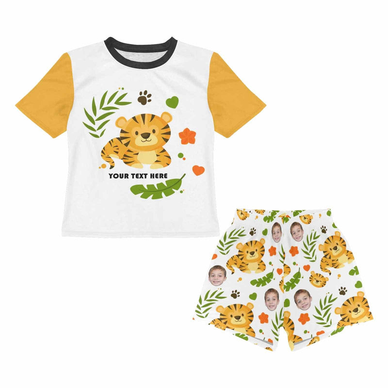 FacePajamas Pajama Custom Baby Pjs Face&Name Little Tiger Sleepwear Personalized Little Kids' Short Pajama Set