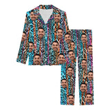 FacePajamas Pajama Custom Boyfriend Face Color Leopard Sleepwear Personalized Women's Slumber Party Long Pajama Set
