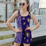 FacePajamas Pajama-2ML-SDS Custom Boyfriend Face Pajama Purple Women's Short Jumpsuit Loungewear