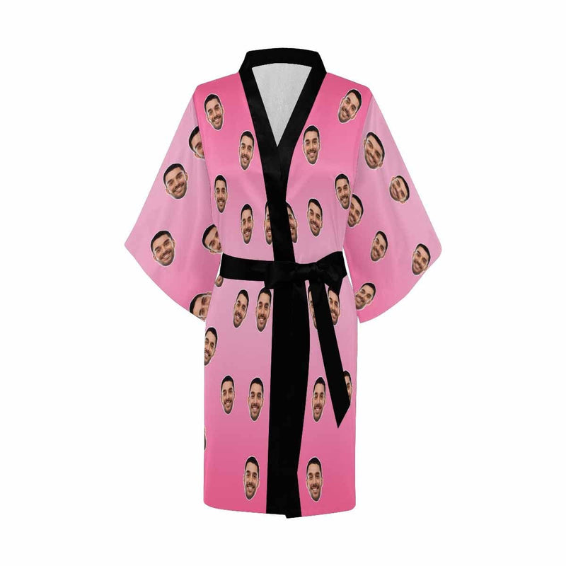 FacePajamas Pajama Custom Boyfriend Face Pink Women's Summer Short Pajamas Funny Personalized Photo Pajamas Kimono Robe