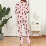 FacePajamas Pajama Custom Boyfriend Face Simple Sleepwear Personalized Women's Slumber Party Crewneck Long Pajamas Set