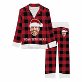 FacePajamas Pajama Custom Boyfriend Face&Text Pajamas Christmas Grid Sleepwear Personalized Women's Long Pajama Set