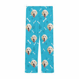 FacePajamas Pajama Shirt&Pants Custom Couple Face Dog Bone Paw Print Blue Background Sleepwear Personalized Women's&Men's Slumber Party Long Pajama Pants