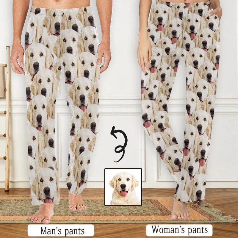 FacePajamas Pajama Shirt&Pants Custom Couple Face Pet Dog Seamless Sleepwear Personalized Women's&Men's Slumber Party Long Pajama Pants