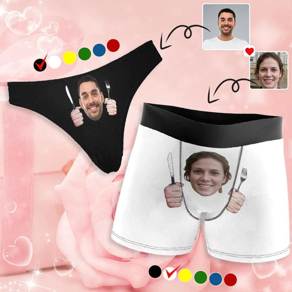 FacePajamas Mix Briefs Custom Couple Matching Briefs Underwear Personalized Face Best Lover Lingerie Women's Classic Thong&Men's Boxer Briefs