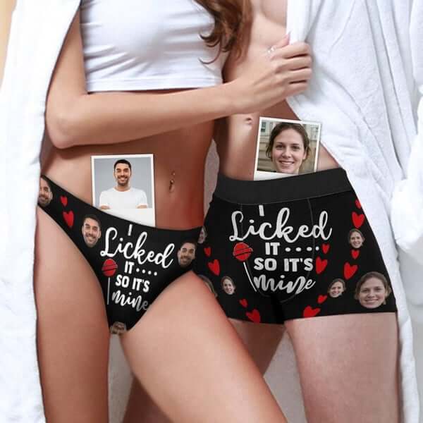FacePajamas Mix Briefs Custom Couple Matching Lingerie Briefs I Licked It So It's Mine Personalized Face Underwear For Couple Gifts Made for You Gift