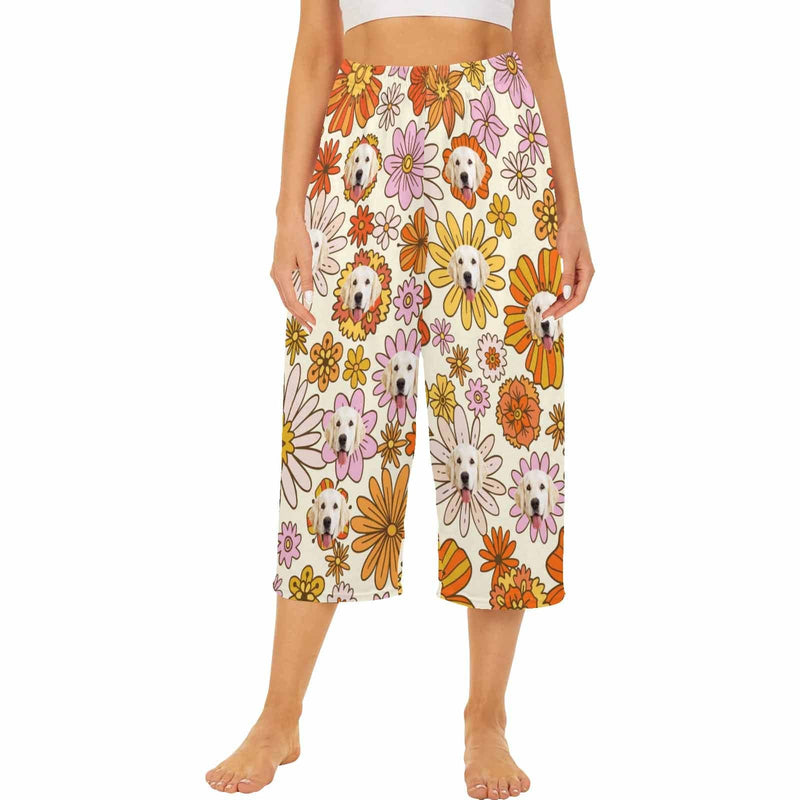 FacePajamas Pajama Shirt&Pants Custom Dog Face Flowers Cropped Pajama Pants For Women Girlfriend Fashion Gift Personalized