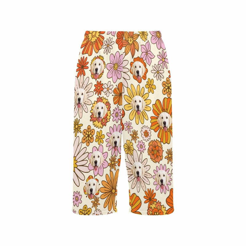 FacePajamas Pajama Shirt&Pants Custom Dog Face Flowers Cropped Pajama Pants For Women Girlfriend Fashion Gift Personalized