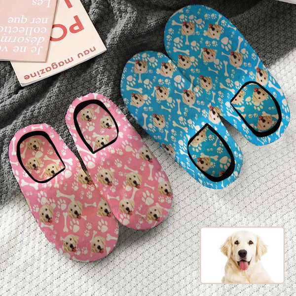 FacePajamas Slippers Custom Dog's Photo Footprint All Over Print Personalized Non-Slip Cotton Slippers