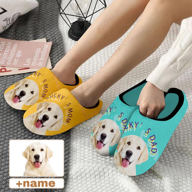 FacePajamas Slippers Custom Dog's Photo&Name All Over Print Personalized Non-Slip Cotton Slippers For Couple
