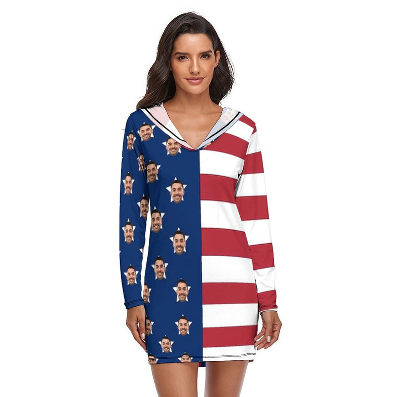 FacePajamas Pajama-2YX-SDS Custom Face Ameirian Flag Tracksuit Women's Long Sleeve  Loungewear