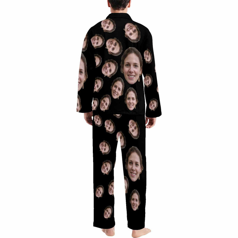FacePajamas Pajama Custom Face Black & Blue & Red Persoanlized Sleepwear Men's Long Pajama Set