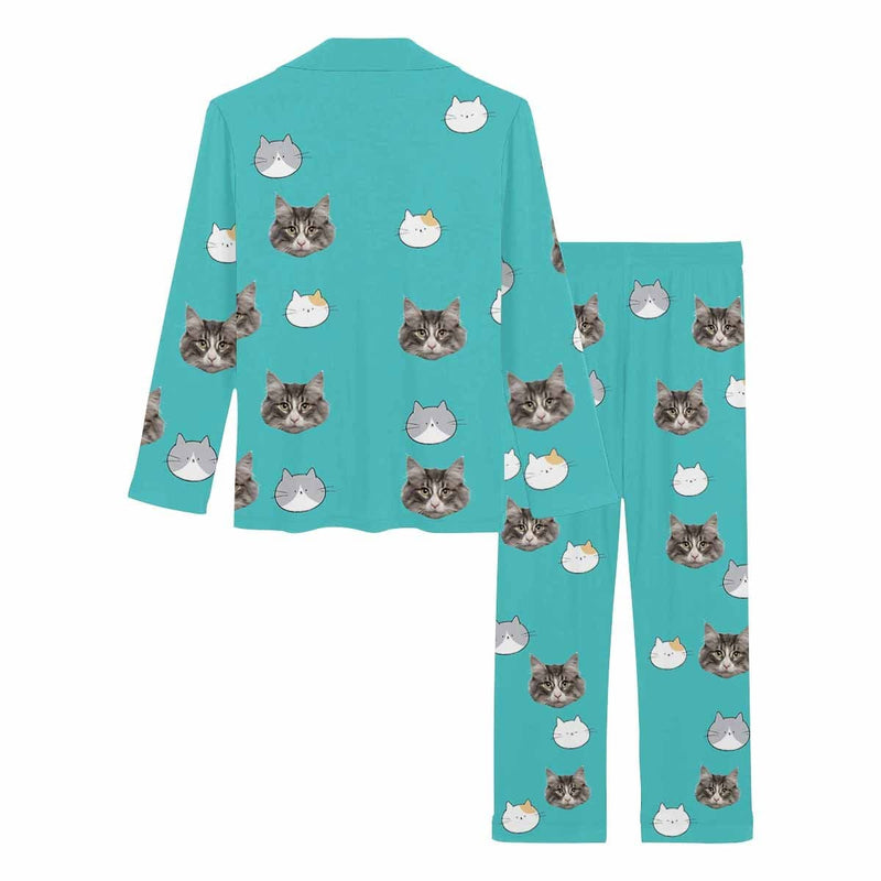 FacePajamas Pajama Custom Face Cartoon Pet Cat Sleepwear Personalized Women's Slumber Party Long Pajama Set