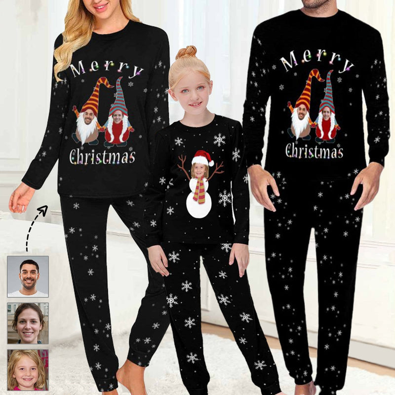 FacePajamas Pajama Custom Face Christmas Dwarf&Snowman Sleepwear Personalized Family Slumber Party Matching Long Sleeve Pajamas Set