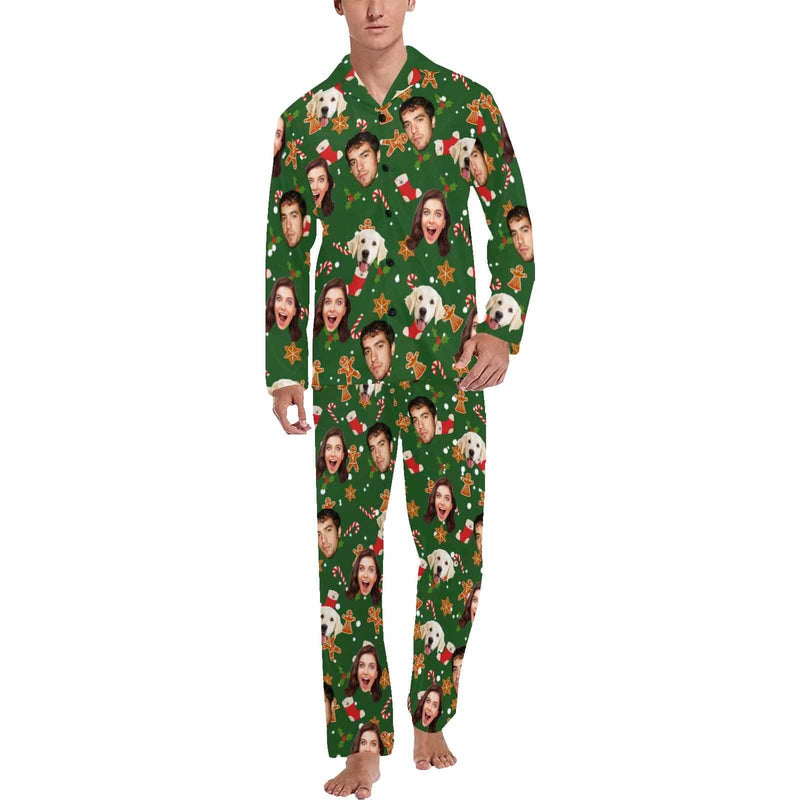 FacePajamas Custom Face Christmas Gifts Biscuits and Socks Persoanlized Sleepwear Men's Long Sleeves Pajama Set