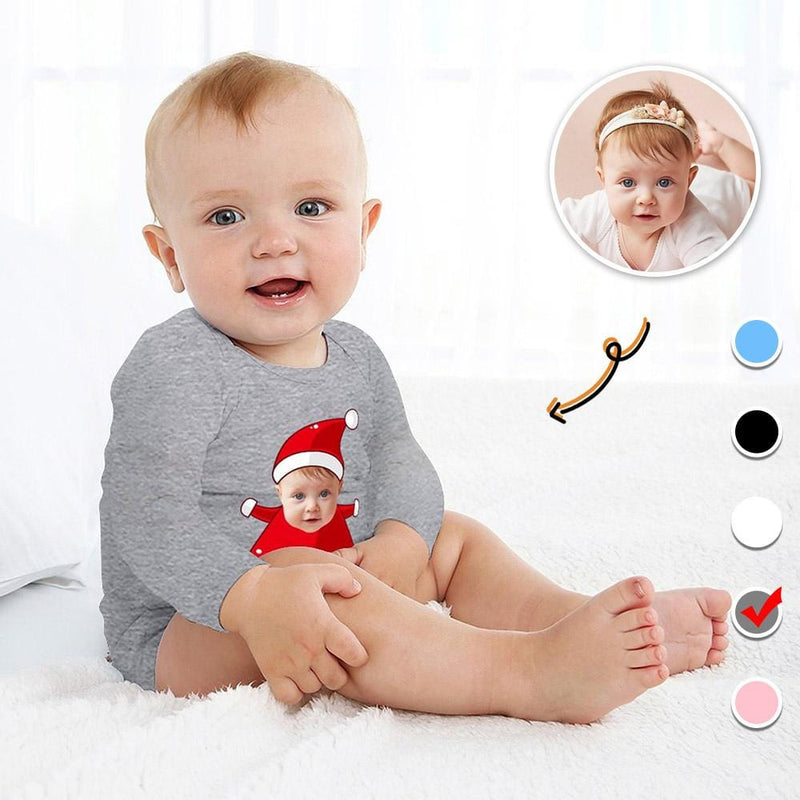 FacePajamas Baby Pajama Custom Face Christmas Hat Infant Bodysuit One Piece Jumpsuit Personalized Long Sleeve Rompers Baby Clothes