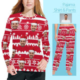 FacePajamas Pajama Shirt&Pants Custom Face Christmas Hat Long Pajama Shirt&Pants Personalized Women's Slumber Party Sleepwear