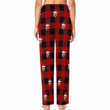 FacePajamas Pajama Custom Face Christmas Hat Red Black Stripe Women's Long Pajama Set Pajama Top&Pajama Bottom