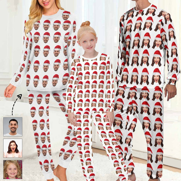 FacePajamas Pajama Custom Face Christmas Hat Sleepwear Personalized Family Slumber Party Matching Long Sleeve Pajamas Set