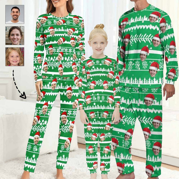 FacePajamas Pajama Custom Face Christmas Pattern Sleepwear Personalized Family Matching Long Sleeve Pajamas Set