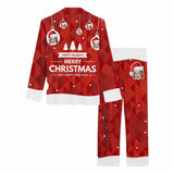 FacePajamas Pajama Custom Face Christmas Red Background Nightwear Personalized Women's Slumber Party Long Pajama Set