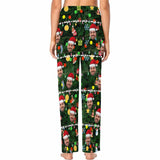 FacePajamas Pajama Shirt&Pants Custom Face Christmas Red Hat Tree Trinkets Sleepwear Personalized Women's&Men's Slumber Party Long Pajama Pants