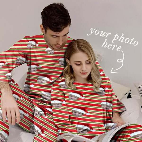 FacePajamas Pajama Custom Face Christmas Stripes Couple Matching Pajamas