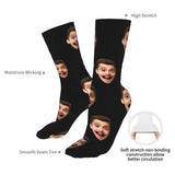 FacePajamas Sublimated Crew Socks Custom Face Classic Design Black Background Stripes Big Eyes Socks Personalized Photo Socks Unisex Gift for Men Women