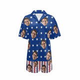 FacePajamas Pajama Custom Face Couple Matching Pajamas USA Flag Personalized Couple Matching V-Neck Short Pajama Set