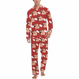 FacePajamas Custom Face Couple Pajamas Personalized Photo Man Custom Image Couple Matching V-Neck Long Sleeves Pajama Set